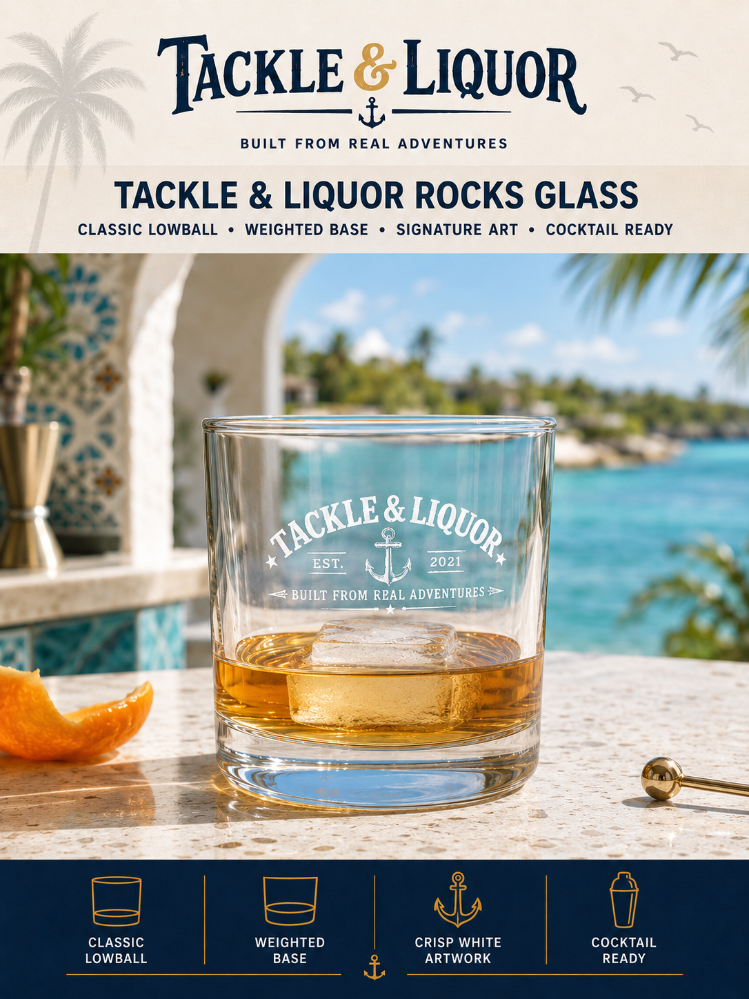 Tackle & Liquor Rocks glass
